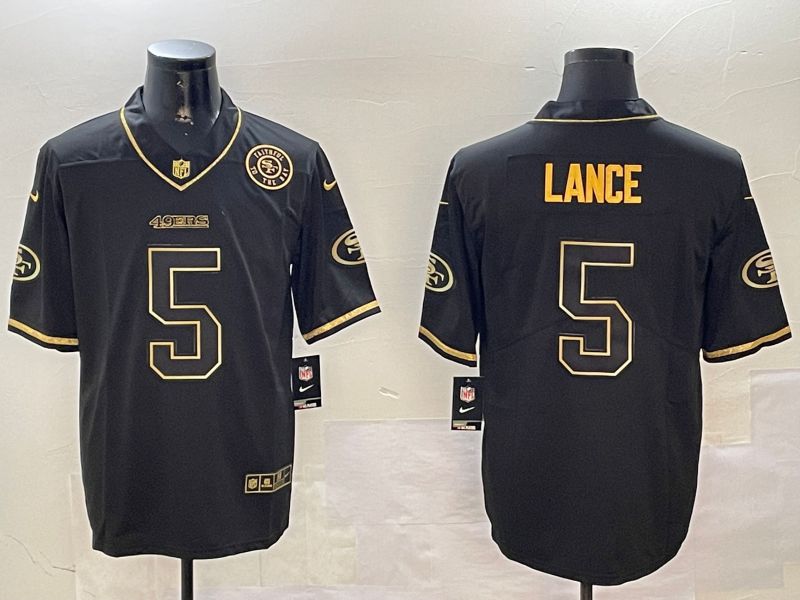 Men San Francisco 49ers 5 Lance Black Gold Throwback 2024 Nike Limited NFL Jersey style 3